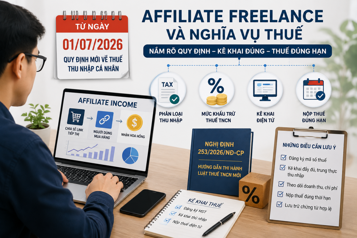 Thu nhập affiliate freelance trên nền tảng số và nghĩa vụ thuế theo quy định 2026