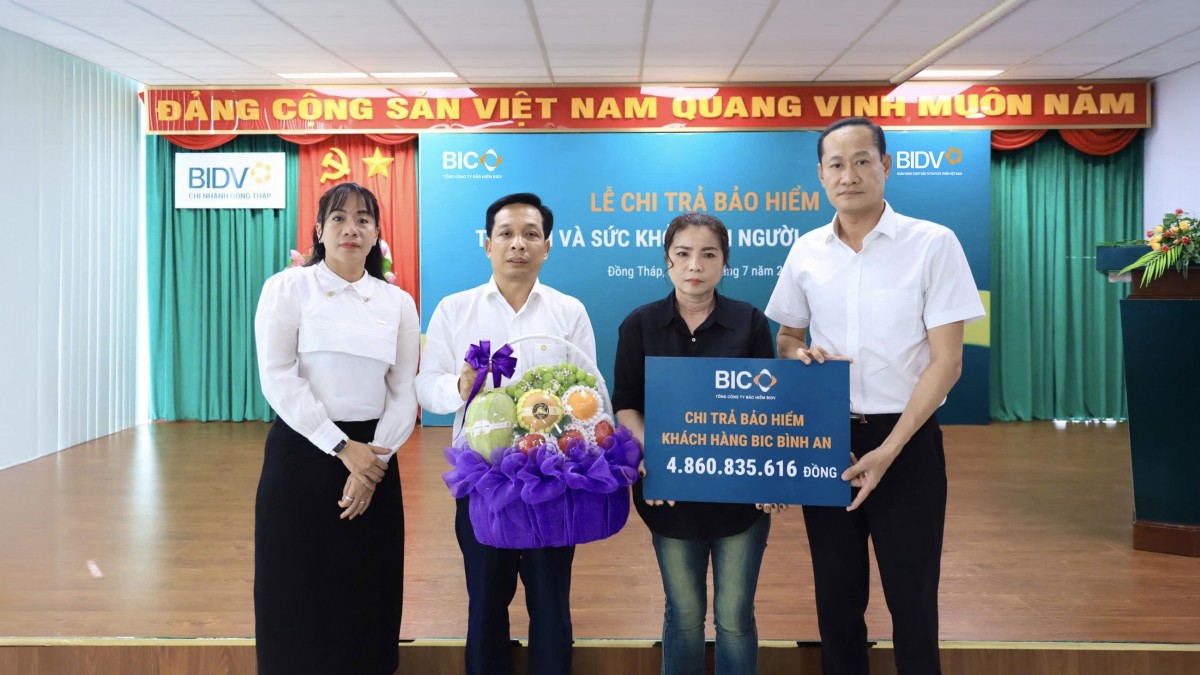 BIC chi trả hơn 4,8 tỷ đồng quyền lợi bảo hiểm BIC Bình An cho khách hàng tại Đồng Tháp BIC chi trả hơn 4,8 tỷ đồng quyền lợi bảo hiểm BIC Bình An cho khách hàng tại Đồng Tháp