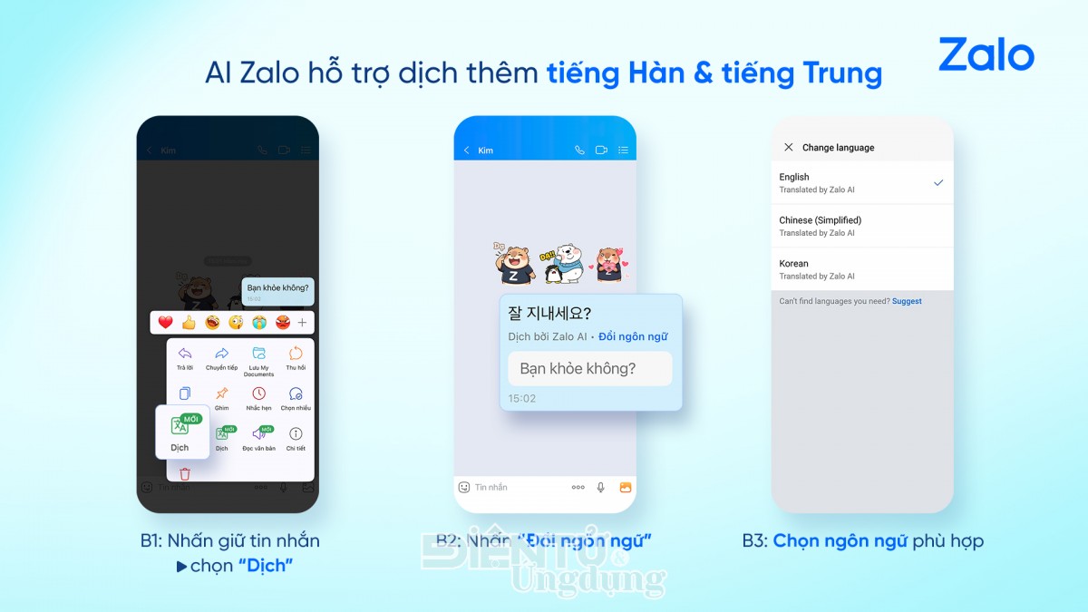 Người dùng Zalo đã có thể dịch tiếng Trung và tiếng Hàn