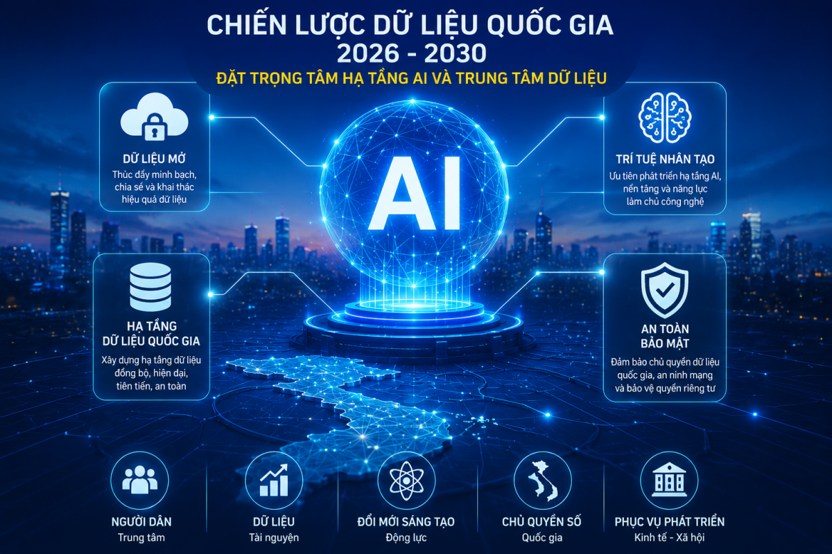Chiến lược dữ liệu quốc gia 2026-2030 đặt trọng tâm hạ tầng AI và trung tâm dữ liệu Chiến lược dữ liệu quốc gia 2026-2030 đặt trọng tâm hạ tầng AI và trung tâm dữ liệu