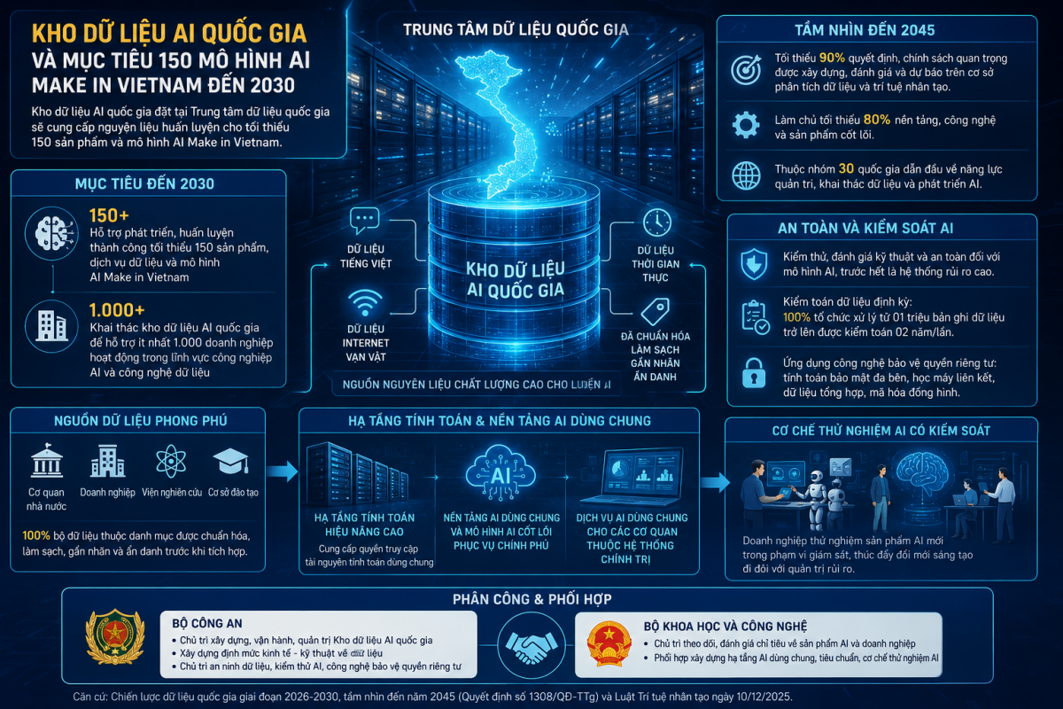 Kho dữ liệu AI quốc gia phục vụ huấn luyện mô hình AI Make in Vietnam. Ảnh do AI tạo Kho dữ liệu AI quốc gia phục vụ huấn luyện mô hình AI Make in Vietnam. Ảnh do AI tạo
