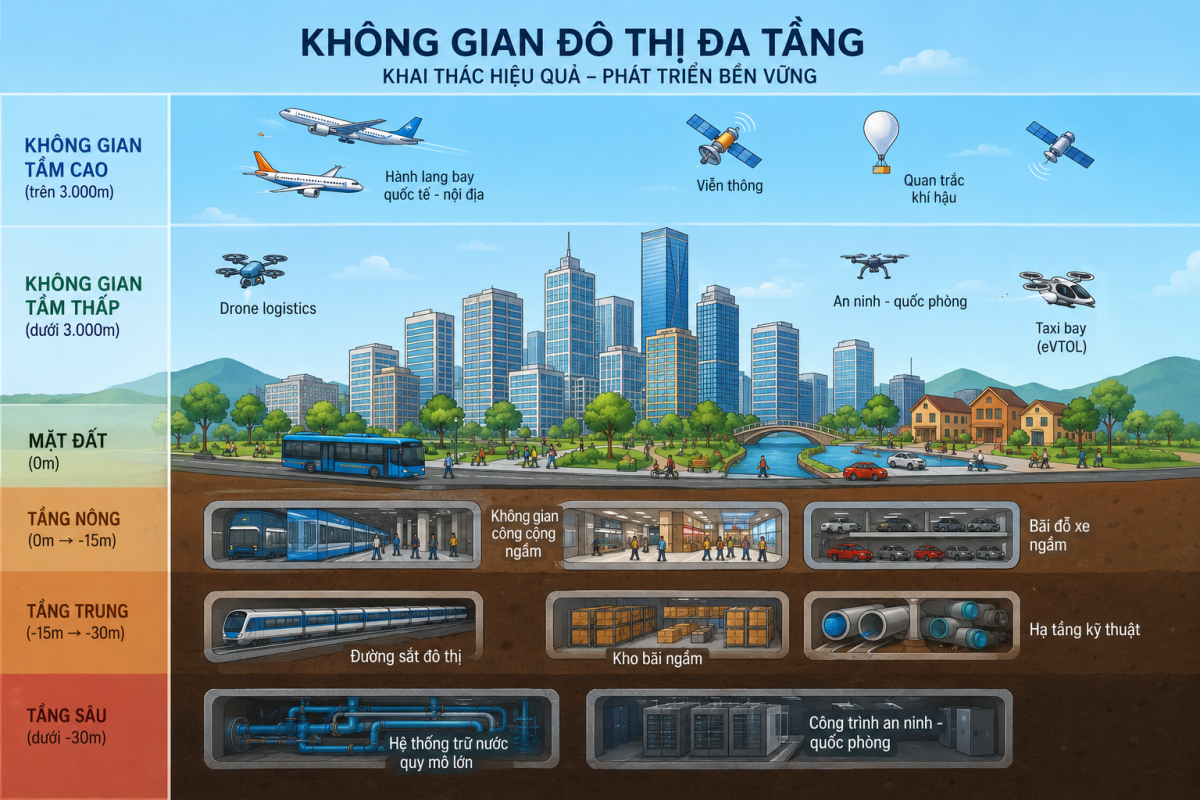 Hà Nội triển khai kế hoạch thu phí khai thác không gian ngầm, không gian tầm thấp. (Ảnh minh họa) Hà Nội triển khai kế hoạch thu phí khai thác không gian ngầm, không gian tầm thấp. (Ảnh minh họa)