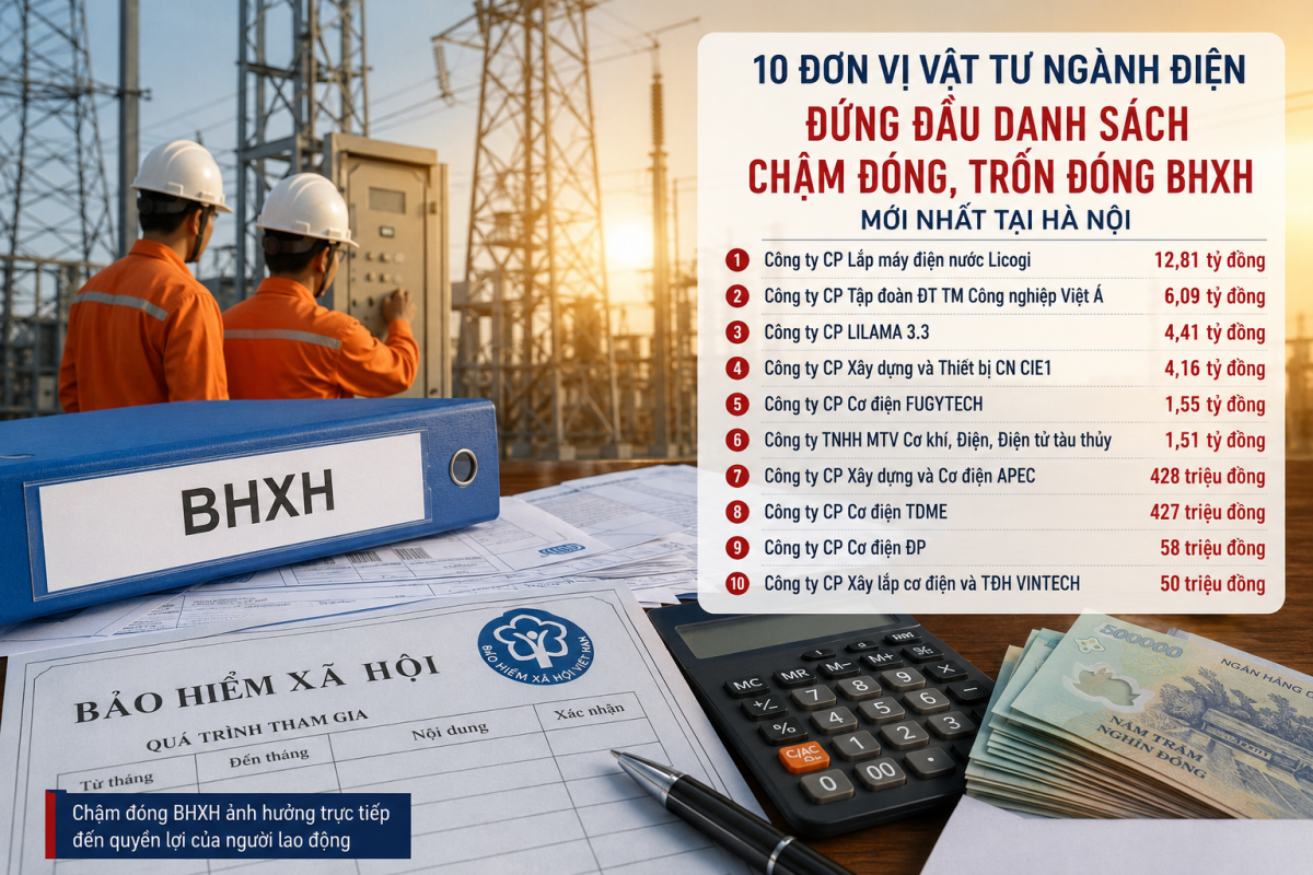 10 đơn vị ngành điện nợ BHXH nhiều nhất tại Hà Nội