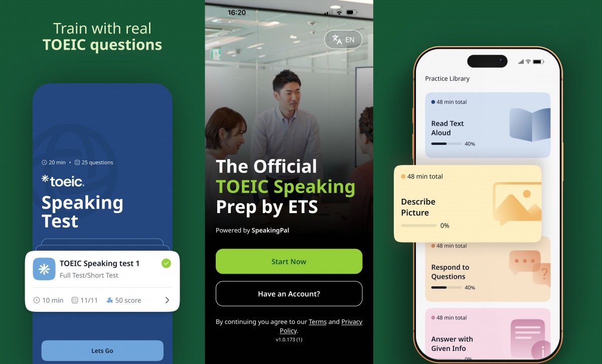 Ứng dụng luyện thi TOEIC Speaking chính thức cung cấp phản hồi bằng AI và lộ trình luyện tập cá nhân hóa trên thiết bị di động