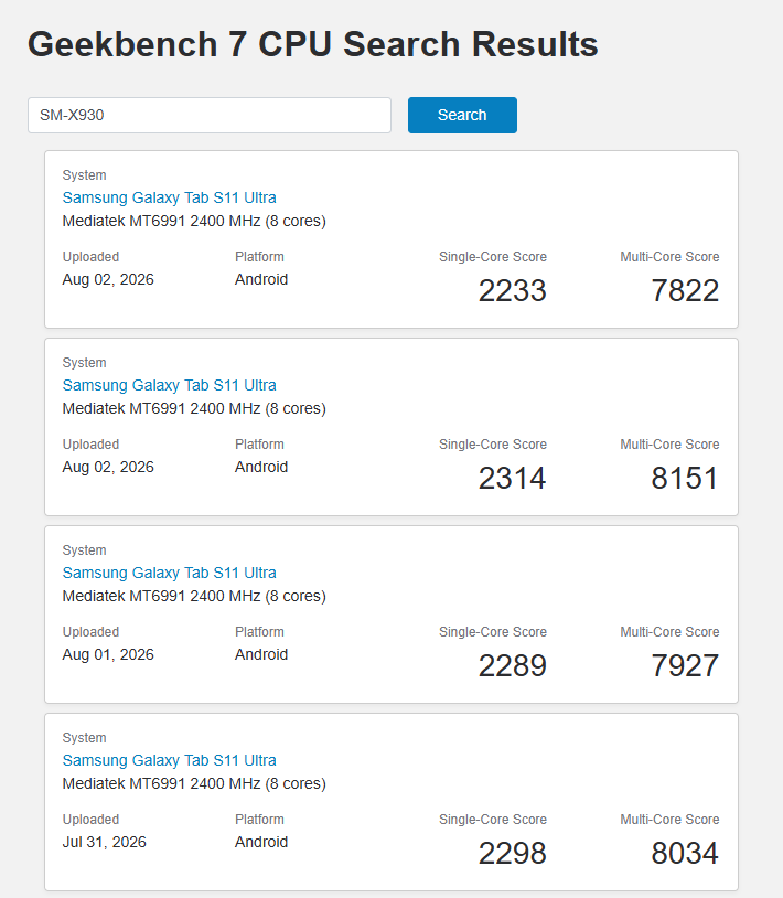 Galaxy Tab S12 Ultra lộ điểm Geekbench, xác nhận dùng chip Dimensity 9500