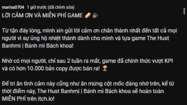 The HUST Banhmi (Bánh mì Bách Khoa) mở miễn phí sau khi đạt 10.000 lượt bán. Ảnh: marisa0704