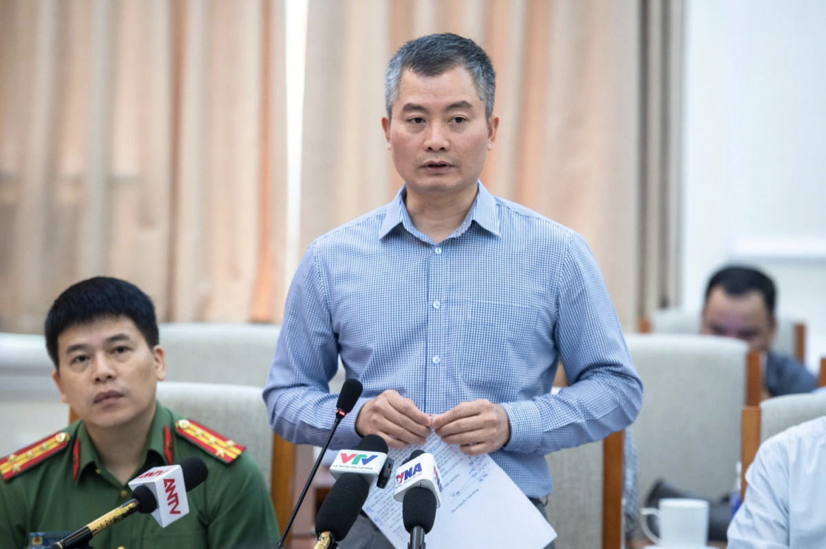 Đại tá Vũ Tuấn Hưng, đại diện Bộ Công an thông tin tại họp báo.