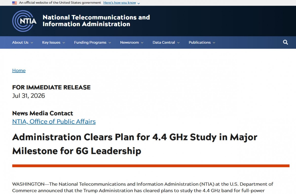 Trang thông báo NTIA công bố kế hoạch nghiên cứu băng tần 4.4 GHz cho mạng 6G của Hoa Kỳ Trang thông báo NTIA công bố kế hoạch nghiên cứu băng tần 4.4 GHz cho mạng 6G của Hoa Kỳ