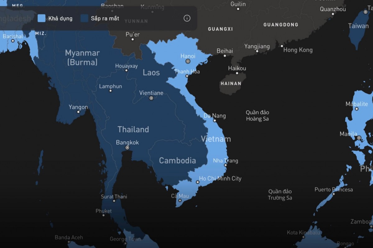 Bản đồ dịch vụ internet vệ tinh Starlink tại Việt Nam đã hiển thị tên 2 quần đảo Hoàng Sa và Trường Sa từ sáng 14/8/2026 . 