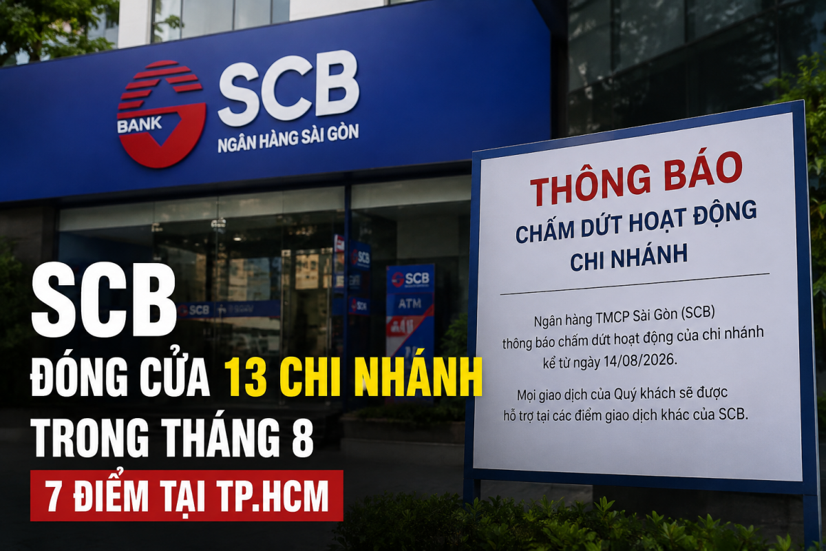 SCB đóng cửa 13 chi nhánh trong tháng 8/2026 SCB đóng cửa 13 chi nhánh trong tháng 8/2026