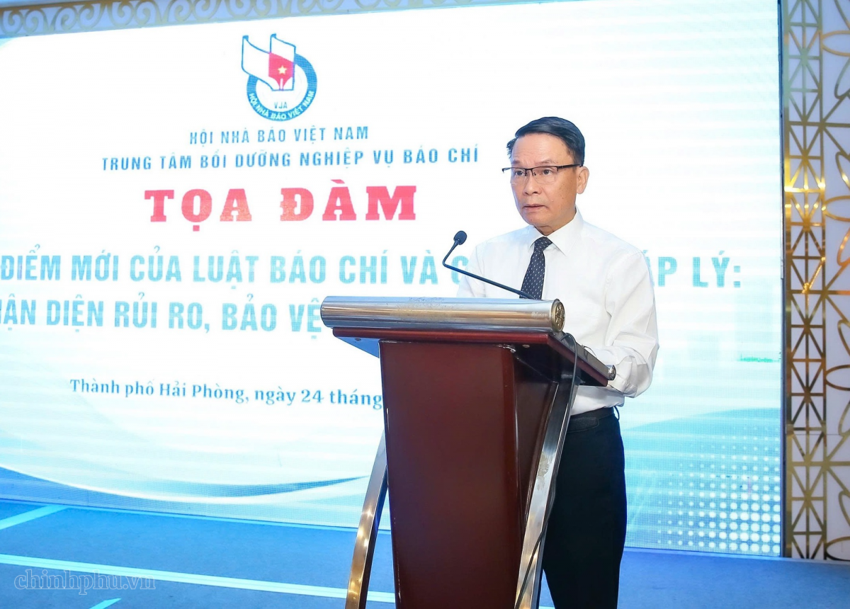 Phó Chủ tịch Thường trực Hội Nhà báo Việt Nam Nguyễn Đức Lợi phát biểu tại tọa đàm - Ảnh: chinhphu.vn