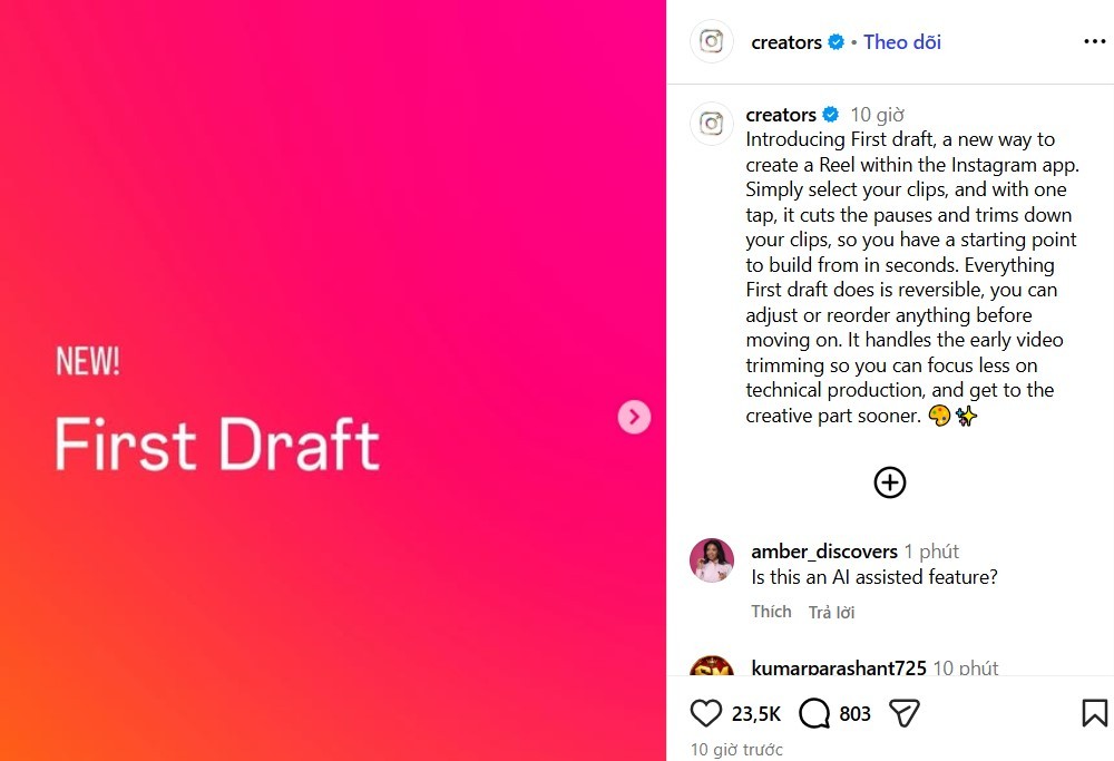 Instagram ra mắt First Draft, tự động cắt video cho Reels