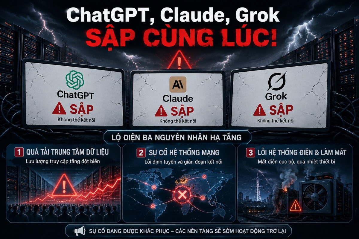 ChatGPT, Claude, Grok sập cùng lúc, lộ diện ba nguyên nhân hạ tầng