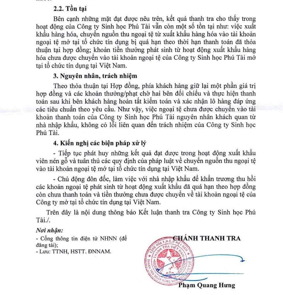 Thanh tra nêu tồn tại trong thu ngoại tệ của Sinh học Phú Tài