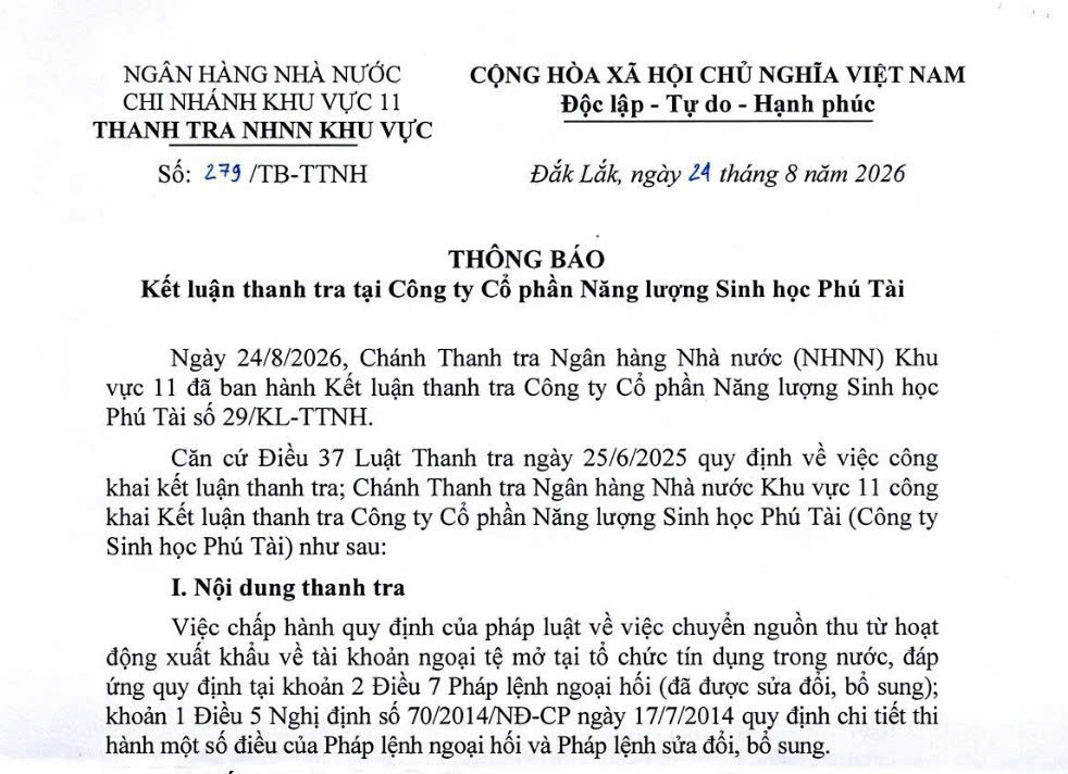 Thanh tra nêu tồn tại trong thu ngoại tệ của Sinh học Phú Tài