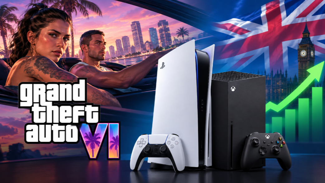 GTA VI tạo cú hích cho doanh số PS5 và Xbox tại Anh. Ảnh minh họa tạo bởi AI.