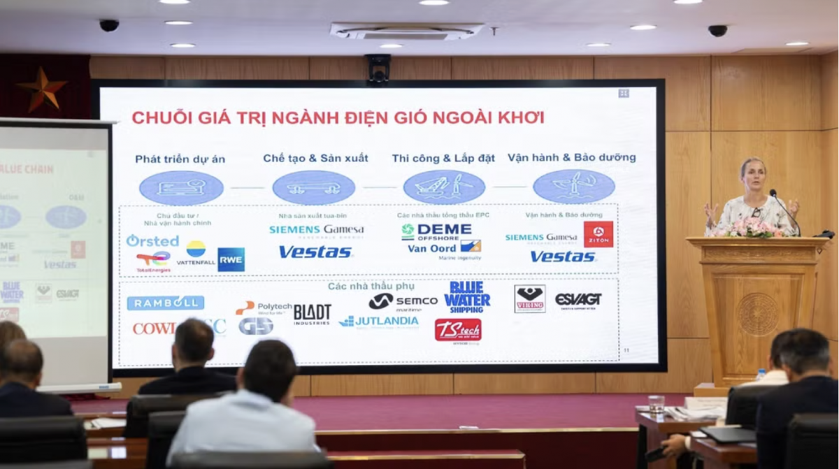 Bà Nethe Veje Laursen, Tham tán ngành năng lượng và khí hậu, Đại sứ quán Đan Mạch chia sẻ kinh nghiệm trong phát triển Trung tâm Năng lượng tái tạo. (Ảnh: GIZ cung cấp)