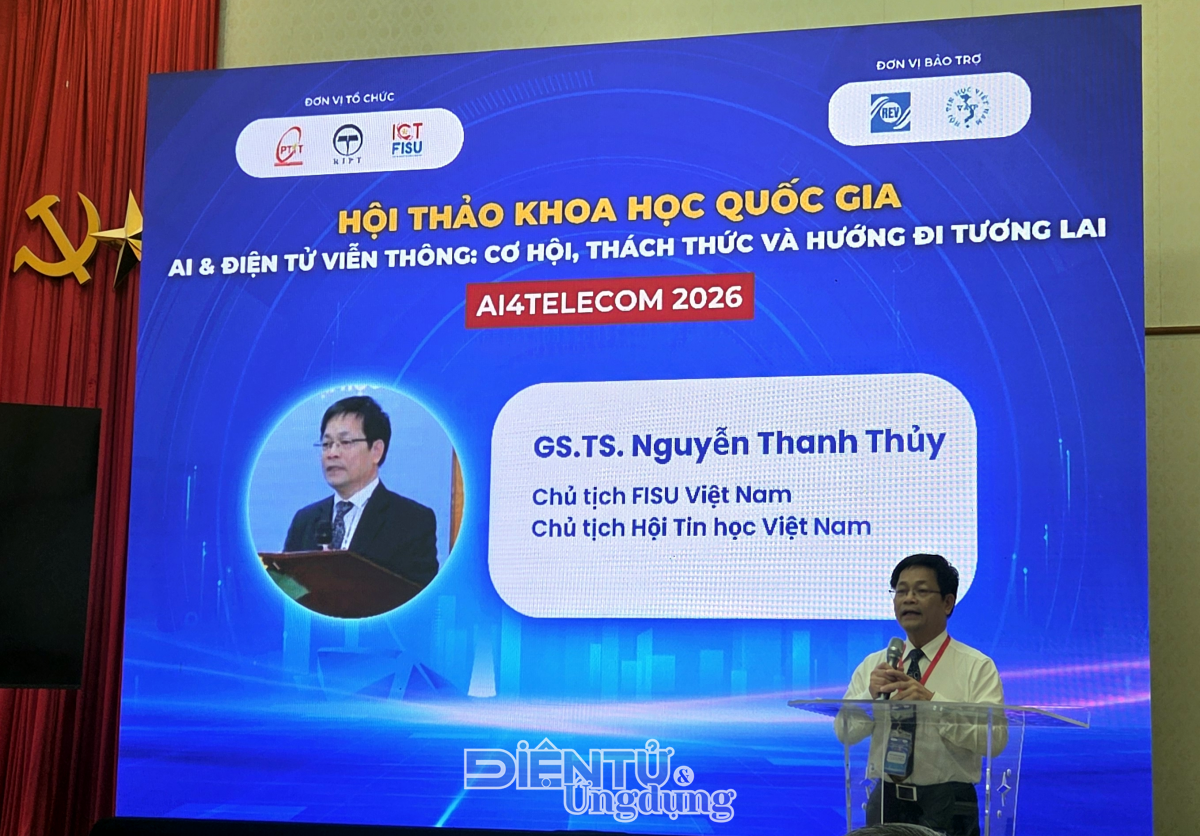 GS.TS Nguyễn Thanh Thủy, Chủ tịch FISU Việt Nam kiêm Chủ tịch Hội Tin học Việt Nam phát biểu khai mạc Hội thảo