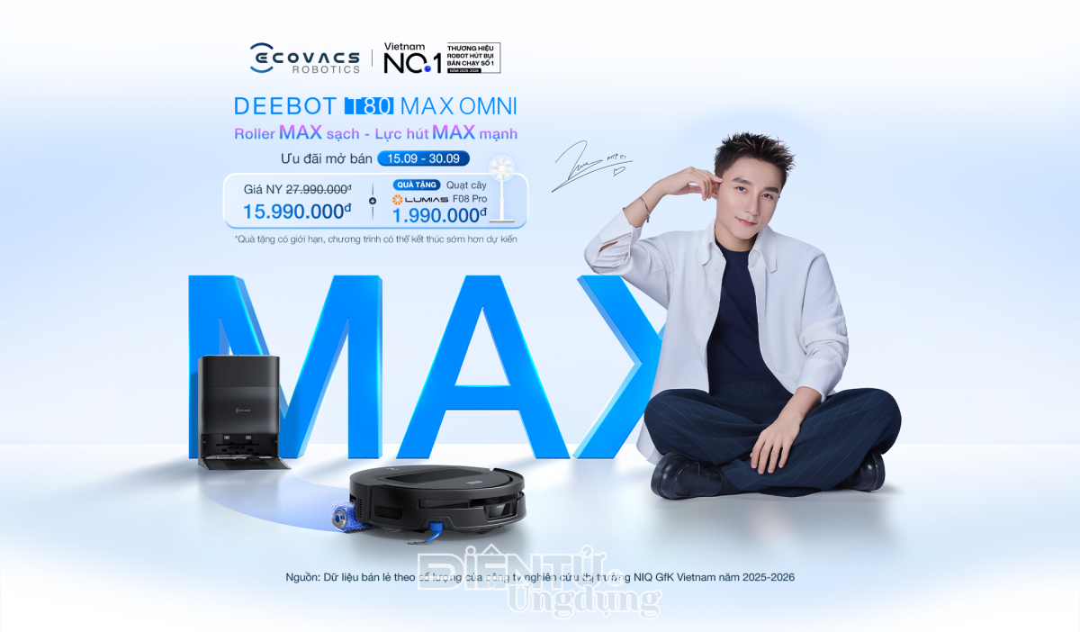 ECOVACS đưa công nghệ con lăn OZMO ROLLER xuống dòng sản phẩm DEEBOT T80 MAX ECOVACS đưa công nghệ con lăn OZMO ROLLER xuống dòng sản phẩm DEEBOT T80 MAX