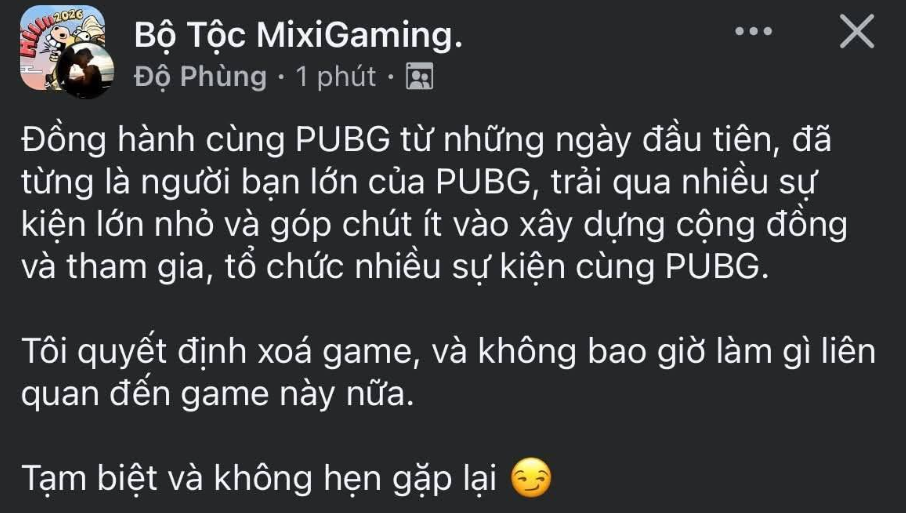 Streamer Độ Mixi tuyên bố sẽ xóa PUBG. Ảnh: Độ Phùng. Streamer Độ Mixi tuyên bố sẽ xóa PUBG. Ảnh: Độ Phùng.