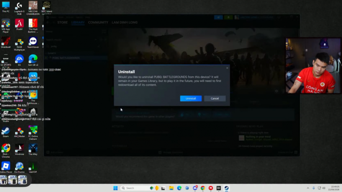 Streamer Rambo xóa PUBG PC ngay trên song livestream. Ảnh: Youtube TUI TÊN BÔ. Streamer Rambo xóa PUBG PC ngay trên song livestream. Ảnh: Youtube TUI TÊN BÔ.