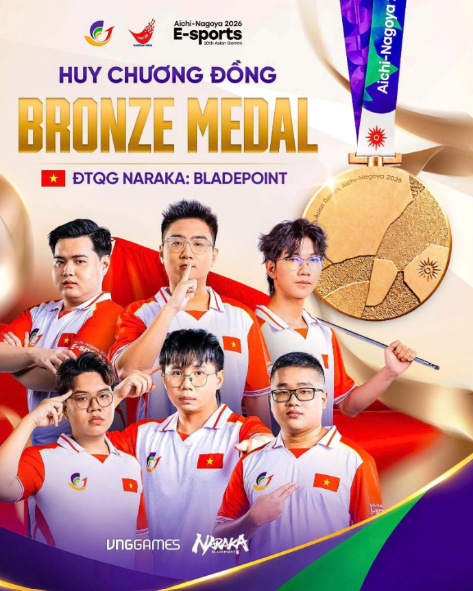 Đội tuyển Esports NARAKA: Bladepoint Việt Nam giành Huy chương Đồng tại ASIAD 20. Ảnh: BTC. Đội tuyển Esports NARAKA: Bladepoint Việt Nam giành Huy chương Đồng tại ASIAD 20. Ảnh: BTC.