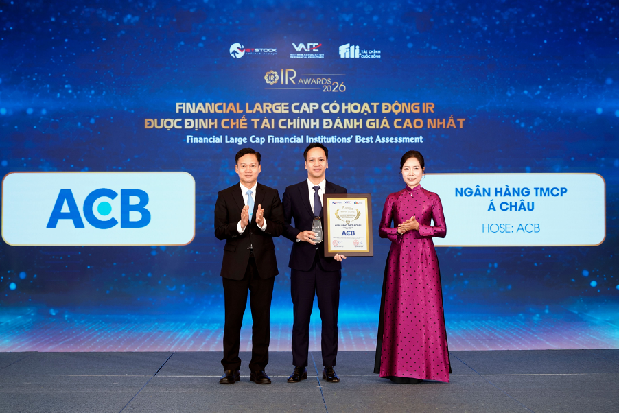 ACB được vinh danh tại hạng mục “Financial Large Cap có hoạt động IR được Định chế tài chính đánh giá cao nhất 2026” tại IR Awards 2026