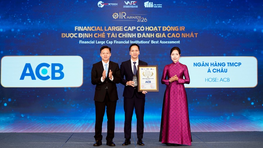 ACB được vinh danh tại hạng mục “Financial Large Cap có hoạt động IR được Định chế tài chính đánh giá cao nhất 2026” tại IR Awards 2026