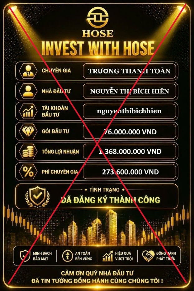 Thông báo về việc cảnh báo hành vi giả mạo Sở Giao dịch Chứng khoán TP. Hồ Chí Minh