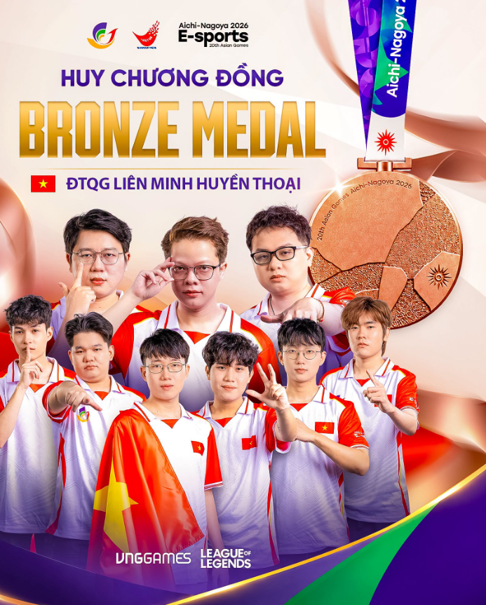ĐTQG LMHT Việt Nam chính thức giành Huy chương Đồng tại ASIAD 20. Ảnh: VIRESA.