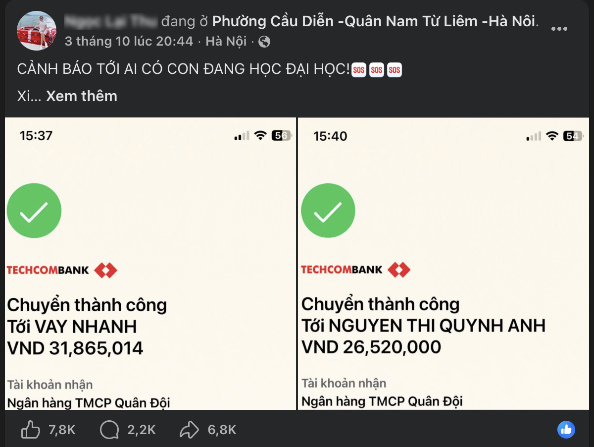 Cảnh báo bẫy vay tiền khi sinh viên tìm việc gia sư trên Facebook