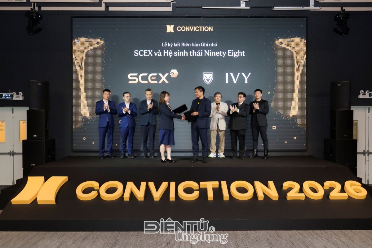 Lễ ký kết giữa Công ty Cổ phần Sàn Giao dịch Tài sản Mã hóa Sacom (SCEX) và Công ty TNHH IVY tại họp báo Conviction 2026 Lễ ký kết giữa Công ty Cổ phần Sàn Giao dịch Tài sản Mã hóa Sacom (SCEX) và Công ty TNHH IVY tại họp báo Conviction 2026