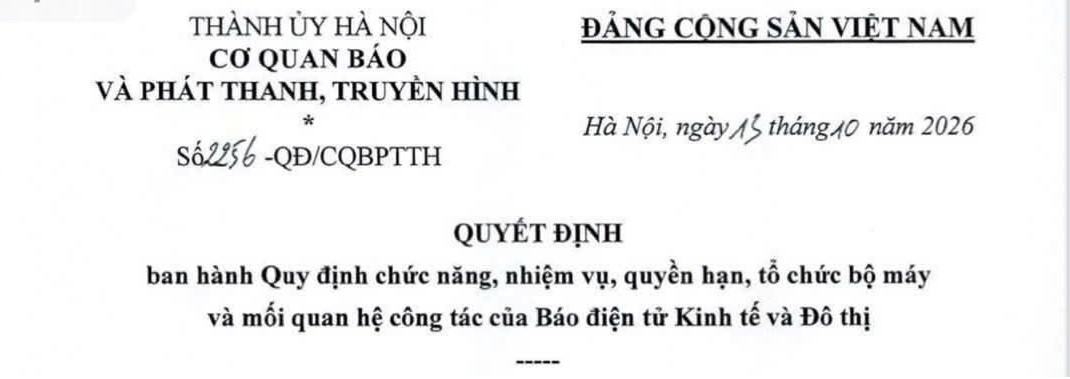 Báo Kinh tế và Đô thị tổ chức lại bộ máy với 6 phòng chuyên môn