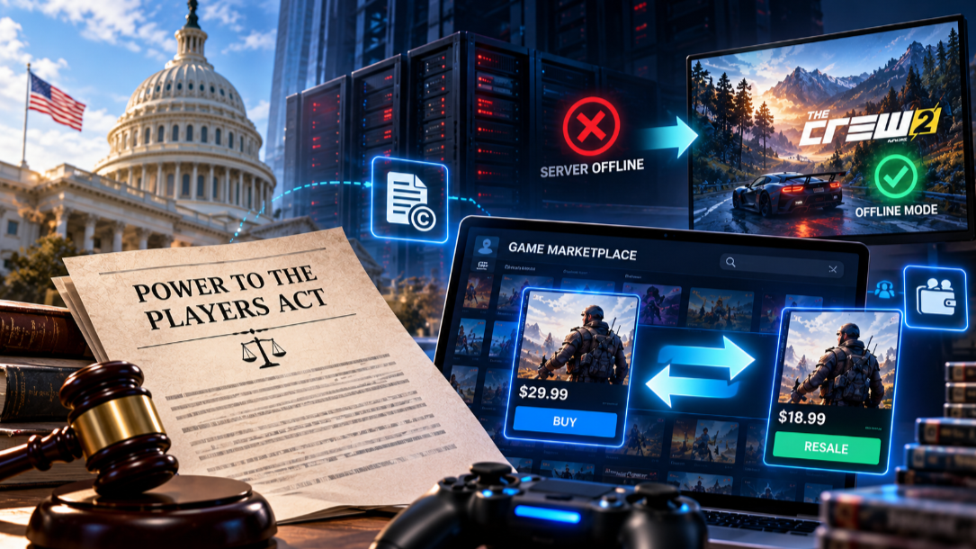 Đạo luật bảo vệ quyền sở hữu game kỹ thuật số thay đổi tác động đến mô hình phân phối game kỹ thuật số. Hình minh họa được tạo bởi AI.