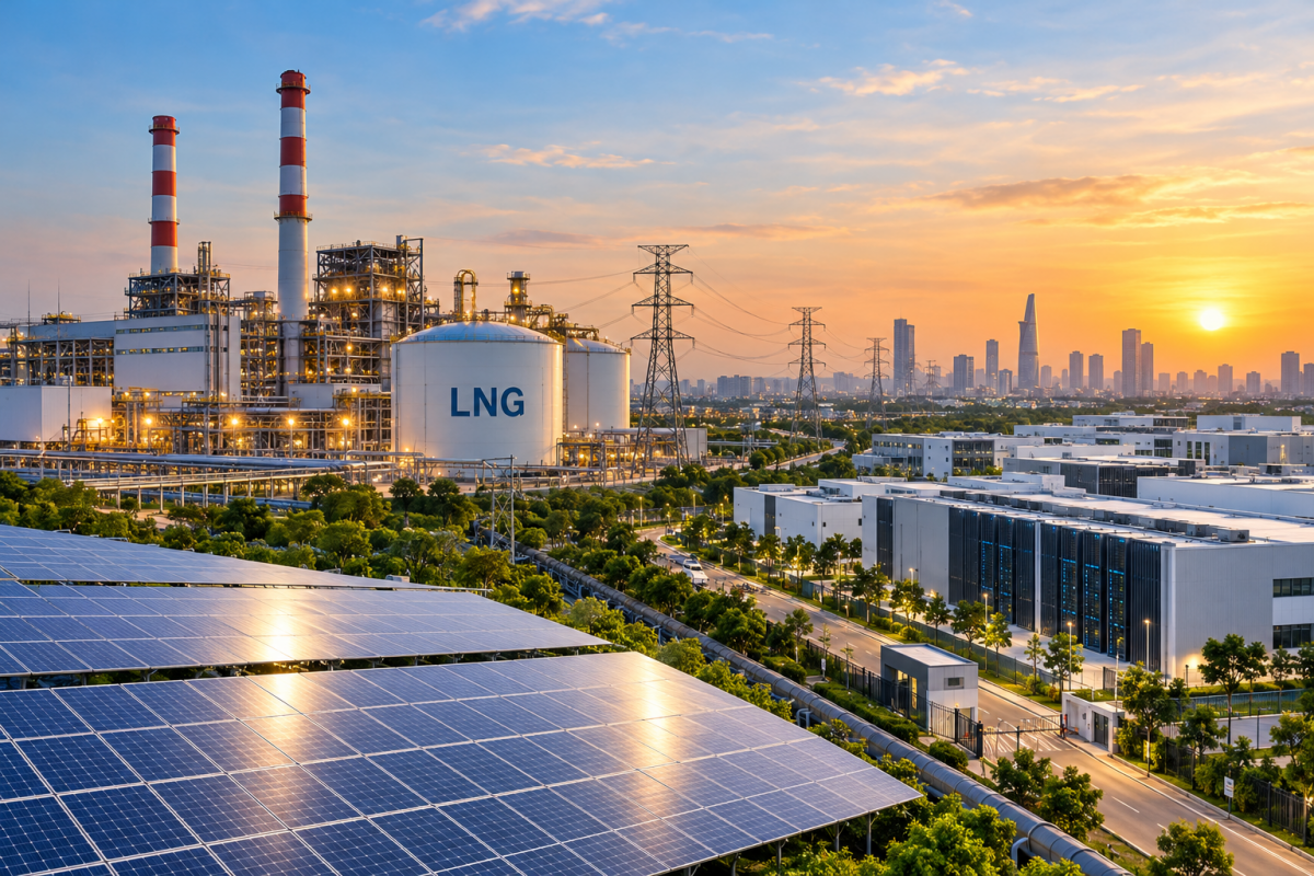 cơ chế mua bán điện trực tiếp (DPPA) giữa đơn vị phát điện và khách hàng sử dụng điện tại các khu công nghiệp, khu công nghệ cao thông qua lưới điện kết nối riêng. Ảnh AI