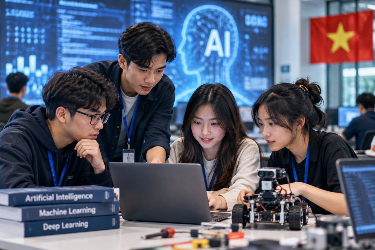 Phát triển nguồn nhân lực trẻ chất lượng cao trong lĩnh vực trí tuệ nhân tạo (AI), công nghệ thông tin và các công nghệ mới là một trong những nhiệm vụ được Chính phủ ưu tiên. Ảnh minh họa bằng AI.