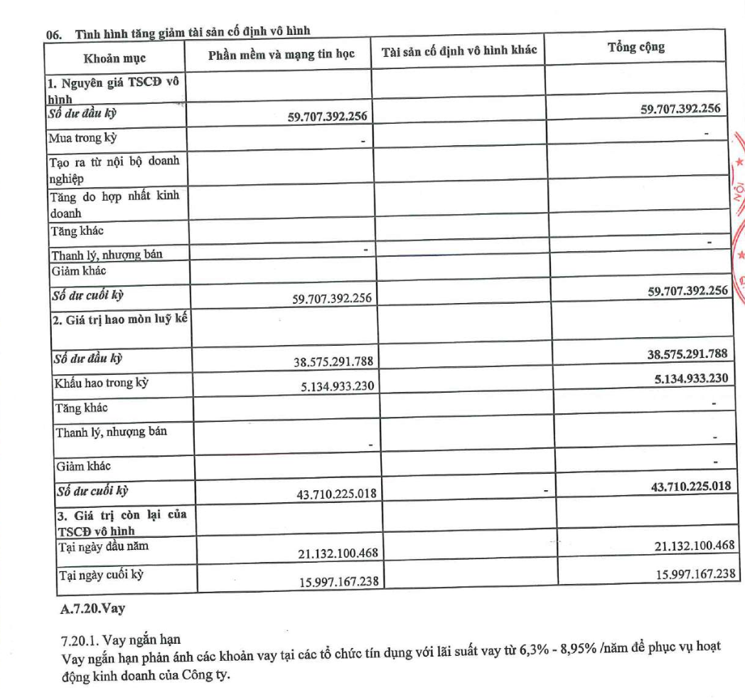 Nguyên giá phần mềm và mạng tin học của Agriseco giữ nguyên 59,7 tỷ đồng trong chín tháng, không phát sinh mua mới. Ảnh chụp BCTC