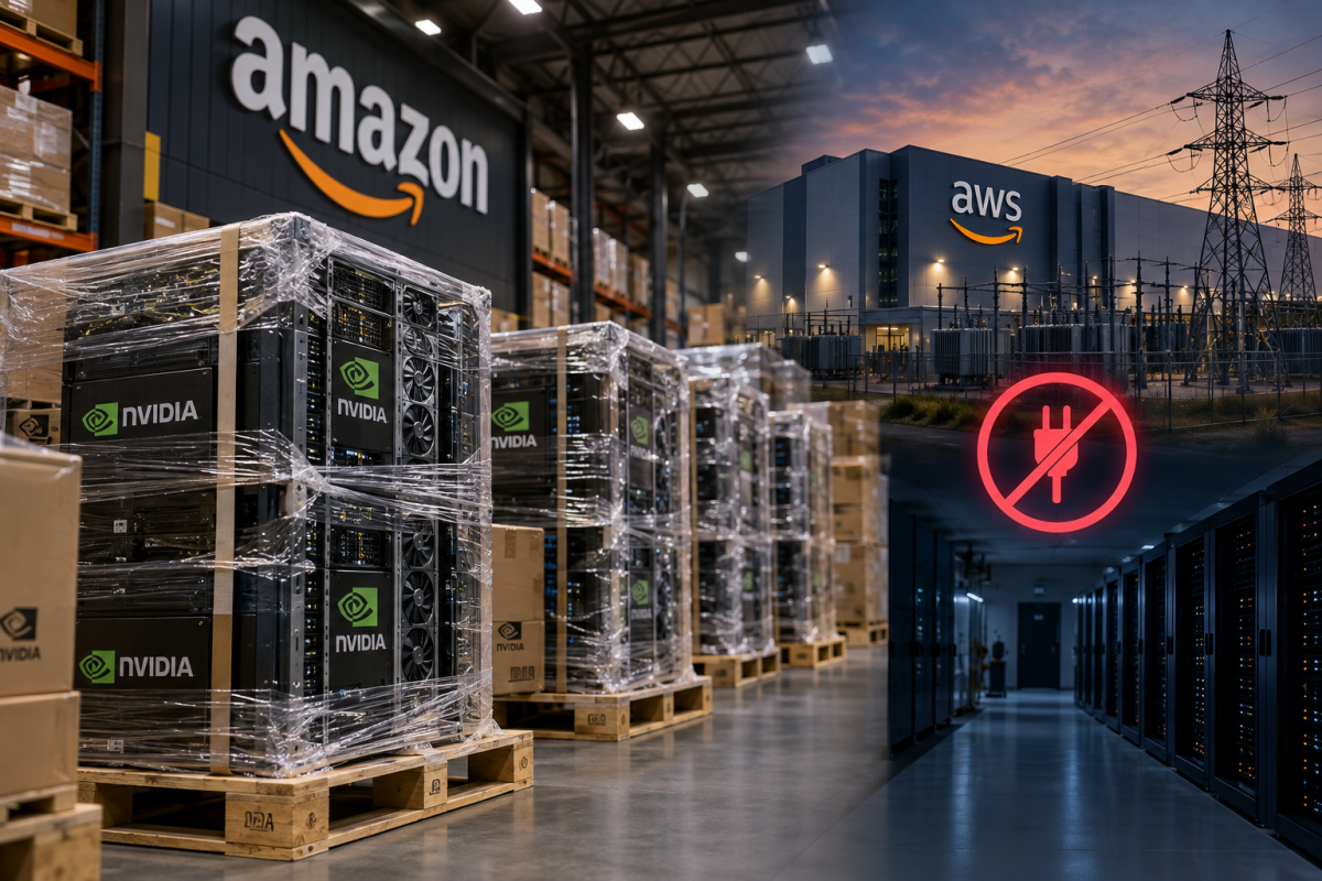 các hệ thống máy chủ AI sử dụng GPU Nvidia của Amazon Web Services (AWS) chờ triển khai, trong bối cảnh nguồn điện tại một số trung tâm dữ liệu chưa đáp ứng nhu cầu vận hành. Ảnh: AI tạo. các hệ thống máy chủ AI sử dụng GPU Nvidia của Amazon Web Services (AWS) chờ triển khai, trong bối cảnh nguồn điện tại một số trung tâm dữ liệu chưa đáp ứng nhu cầu vận hành. Ảnh: AI tạo.