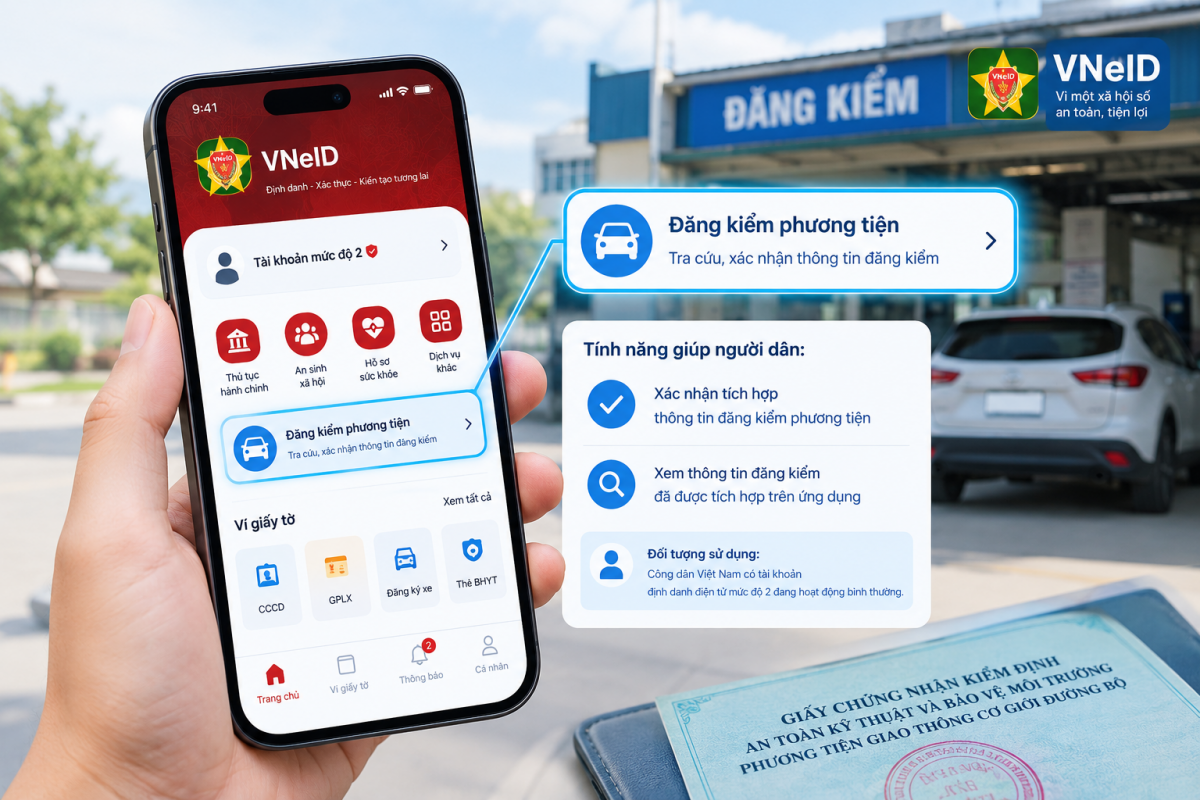 VNeID đã bổ sung tính năng “Đăng kiểm phương tiện”, giúp công dân thuận tiện hơn trong việc tiếp cận, quản lý và theo dõi thông tin đăng kiểm.