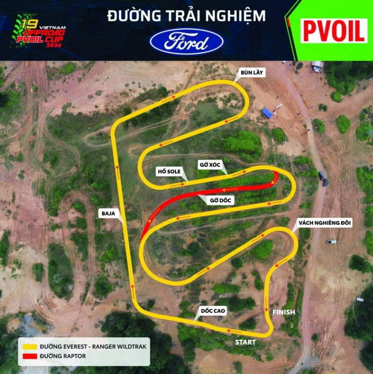 Đường đua trải nghiệm offroad của Ford tại PVOIL VOC 2026. Ảnh: Ford.