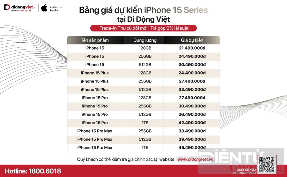 iPhone 15 series chính hãng giá dự kiến từ 21,49 triệu đồng