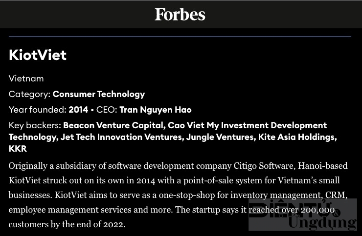 kiotviet lot top 100 forbes asia 2023