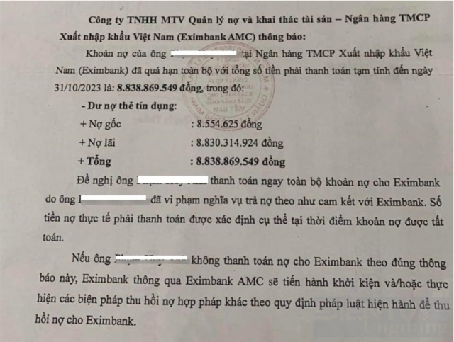 Cần làm rõ việc ngân hàng Eximbank tính lãi gần 9 tỷ đồng cho khoản vay 8,5 triệu đồng