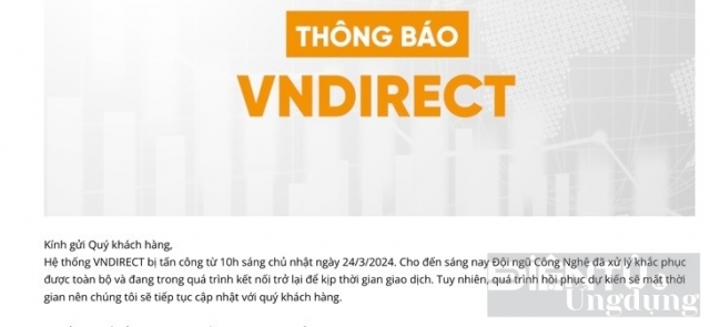 Hệ thống Chứng khoán VNDirect bị tấn công vẫn chưa kết nối trở lại