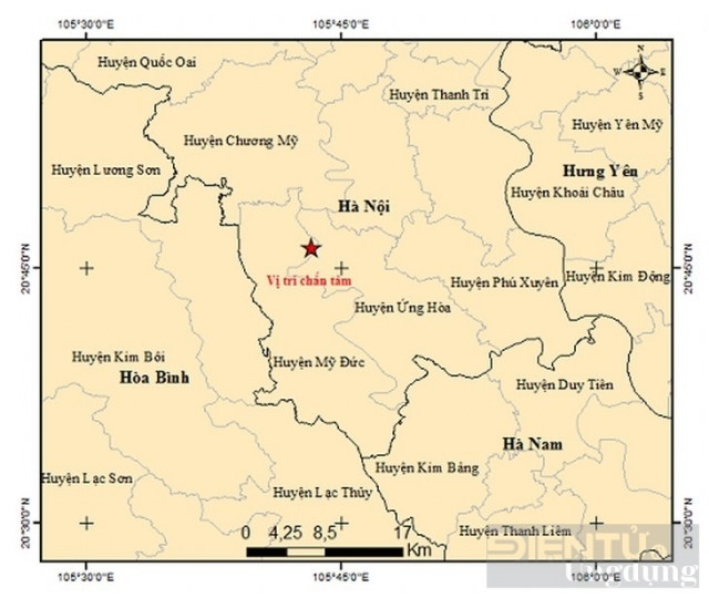 Tâm chấn động đất lớn tại Hà Nội