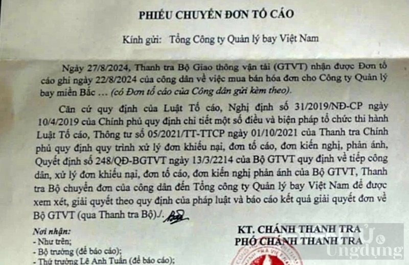 thanh tra bo gtvt yeu cau lam ro vu to giac mua ban hoa don tai cong ty quan ly bay mien bac