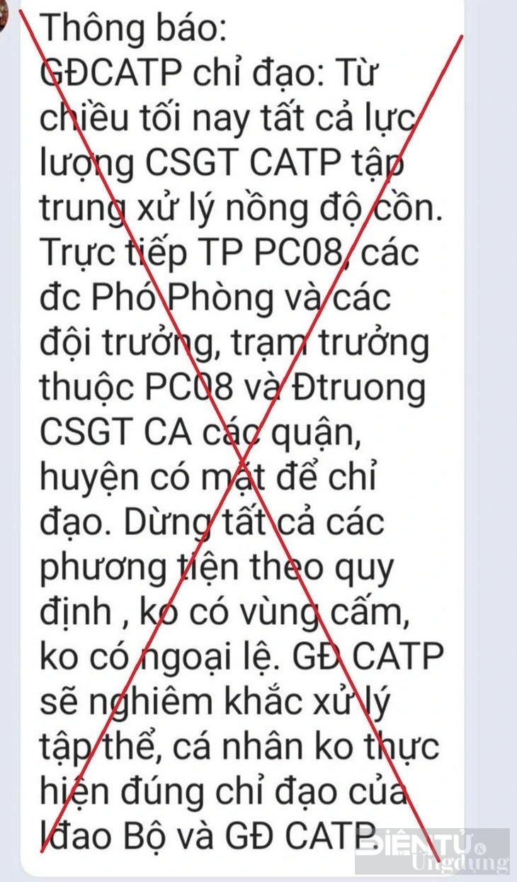 Thông báo giả mạo chỉ đạo của Giám đốc Công an TP.HCM về kiểm tra nồng độ cồn